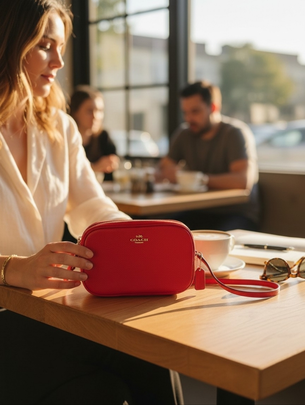 Coach Double Zip Camera Crossbody Bag Red Pebbled Leather F65988 | Boutique EUC - Picture 3 of 11